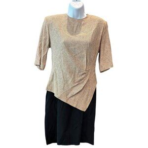 Vintage 90s Scarlett Colorblock Wrap Dress Neutral‎ Chic Beige Womens Size 7